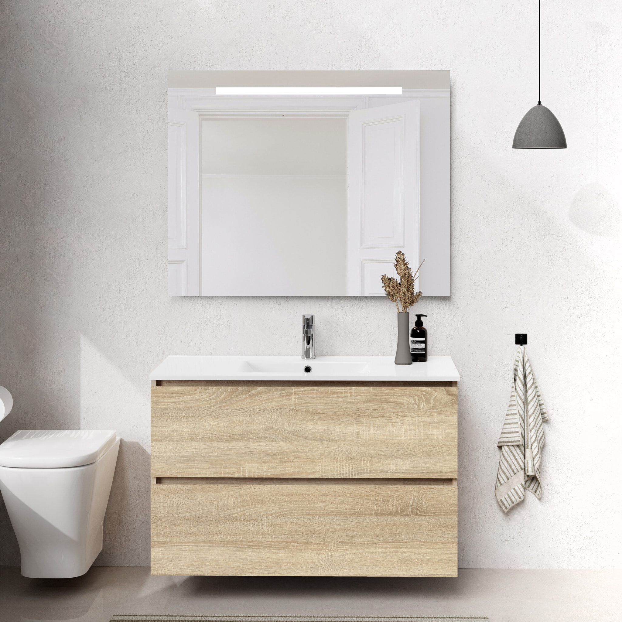 Conjunto mueble de baño SEA Alday, 100cm, Natural