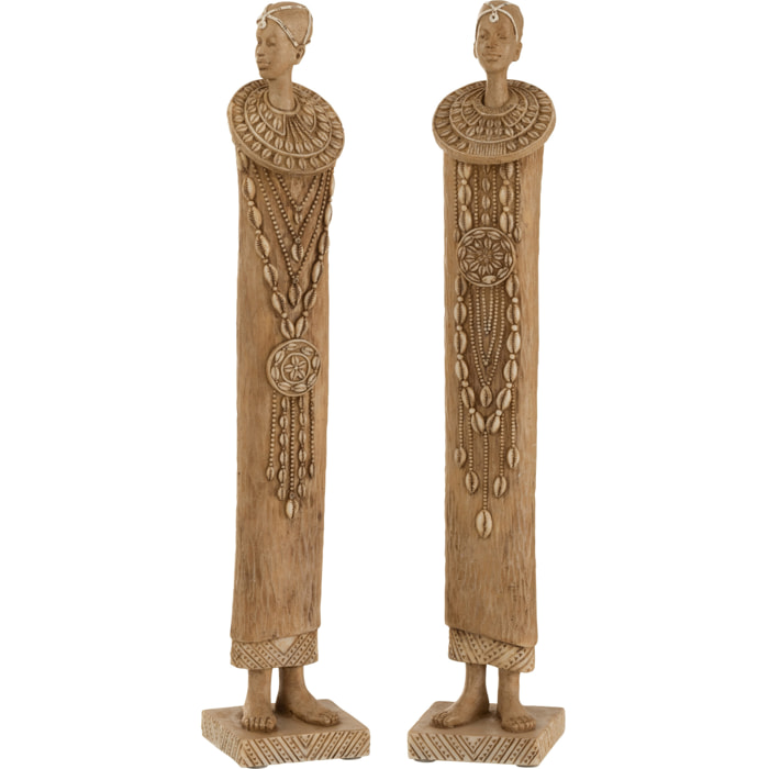 J-Line décoration Personnage Africain - polyrésine - marron - 2 pièces