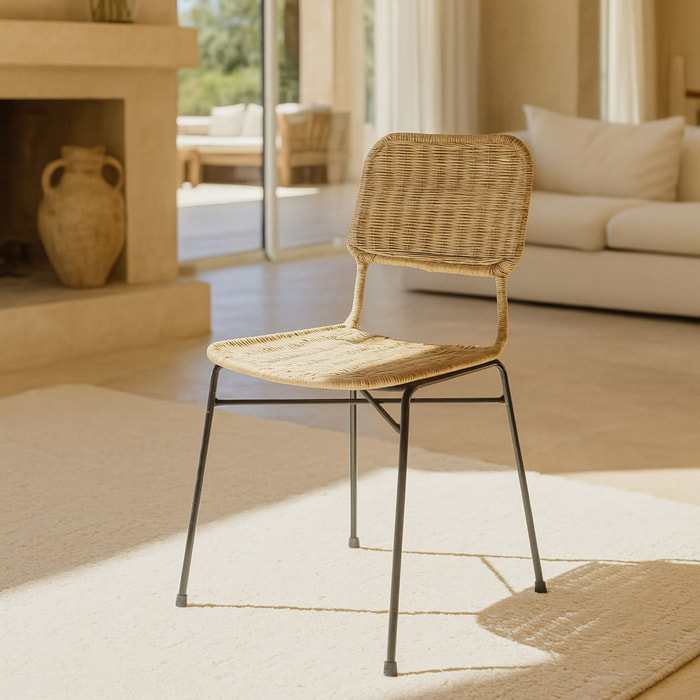 Lot de 2 chaises en rotin et pieds en métal SUZIE