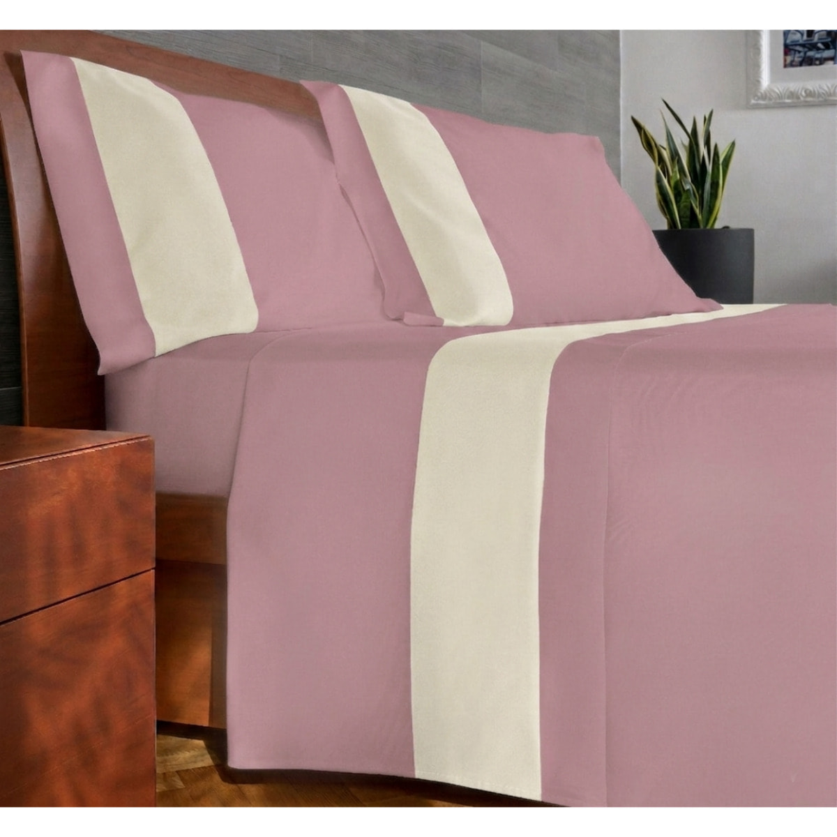 Completo IPERSAN bordo RASO 2 Piazze Panna Fondo Malva