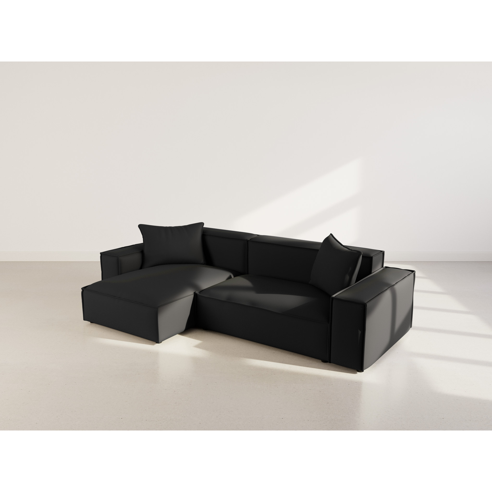 Atlas - Canapé d'angle réversible 4 places en velours texturé - Noir