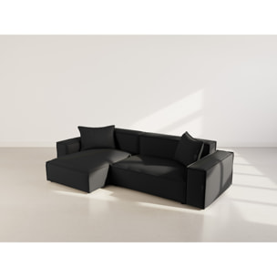 Atlas - Canapé d'angle réversible 4 places en velours texturé - Noir