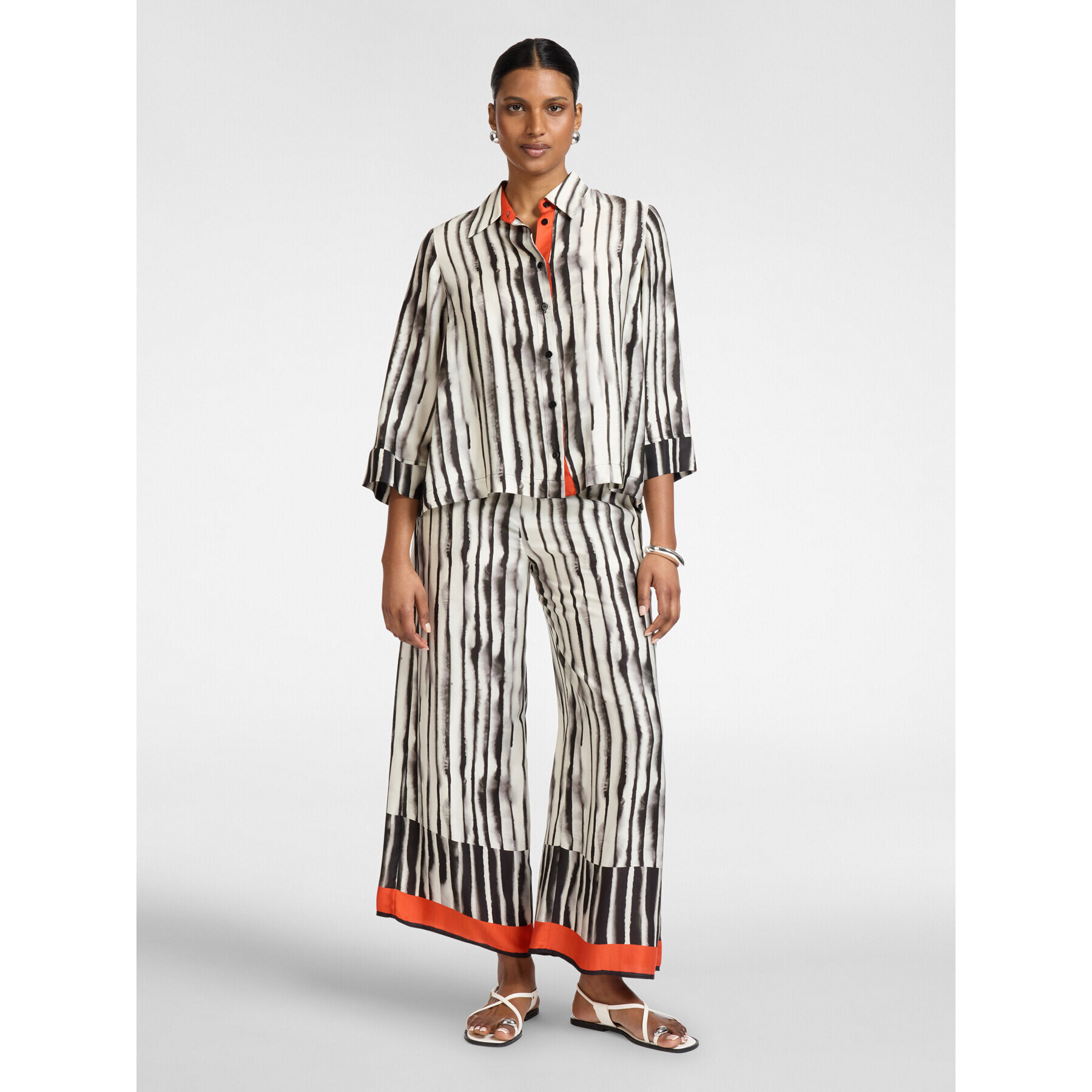 Elena Mirò - Camisa de raso de viscosa a rayas - Negro