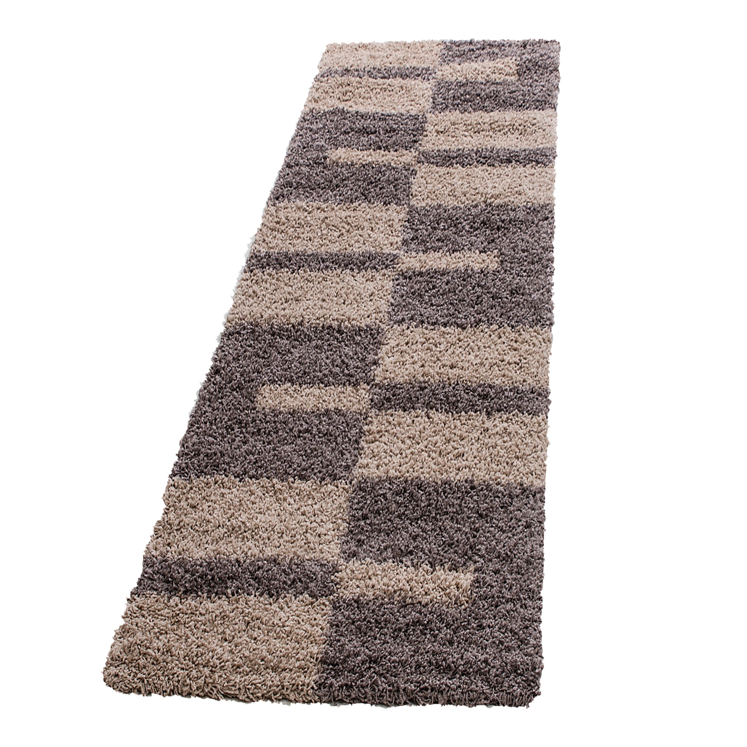 GALA - Tapis shaggy à poils longs motif géométrique taupe