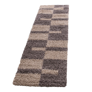 GALA - Tapis shaggy à poils longs motif géométrique taupe