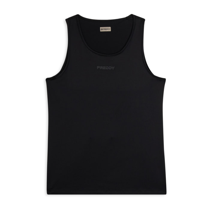 Canotta sportiva in tessuto traspirante con logo glitter