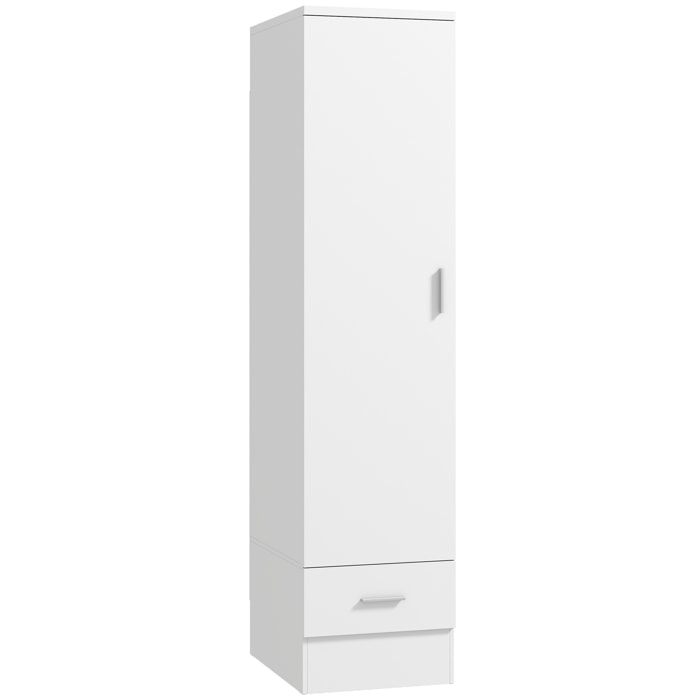 HOMCOM Armario Dormitorio Moderno, Armario Ropero con Barra para Colgar, Cajón, Estante Superior, 40x52x170 cm, Blanco
