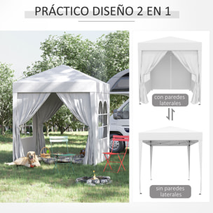 Carpa Plegable 2x2 m Cenador de Jardín con 4 Paredes Laterales Tela Oxford 2 Puertas 2 Ventanas y Bolsa de Transporte para Exterior Terraza Camping Fiestas Blanco