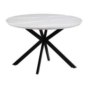 Tavolo tondo 120 cm top effetto marmo chiaro e gambe nere - Gabry