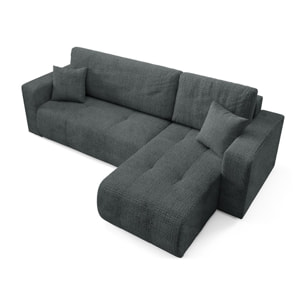 AURORE - Canapé d'angle droit 3 places en tissu texturé gris foncé
