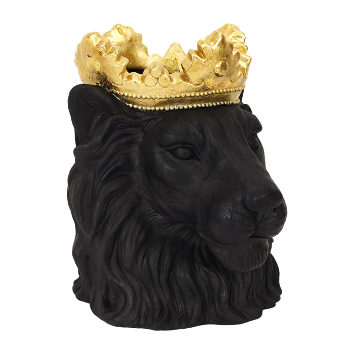 Cache Pot Lion Noir Couronne Doree D16cm