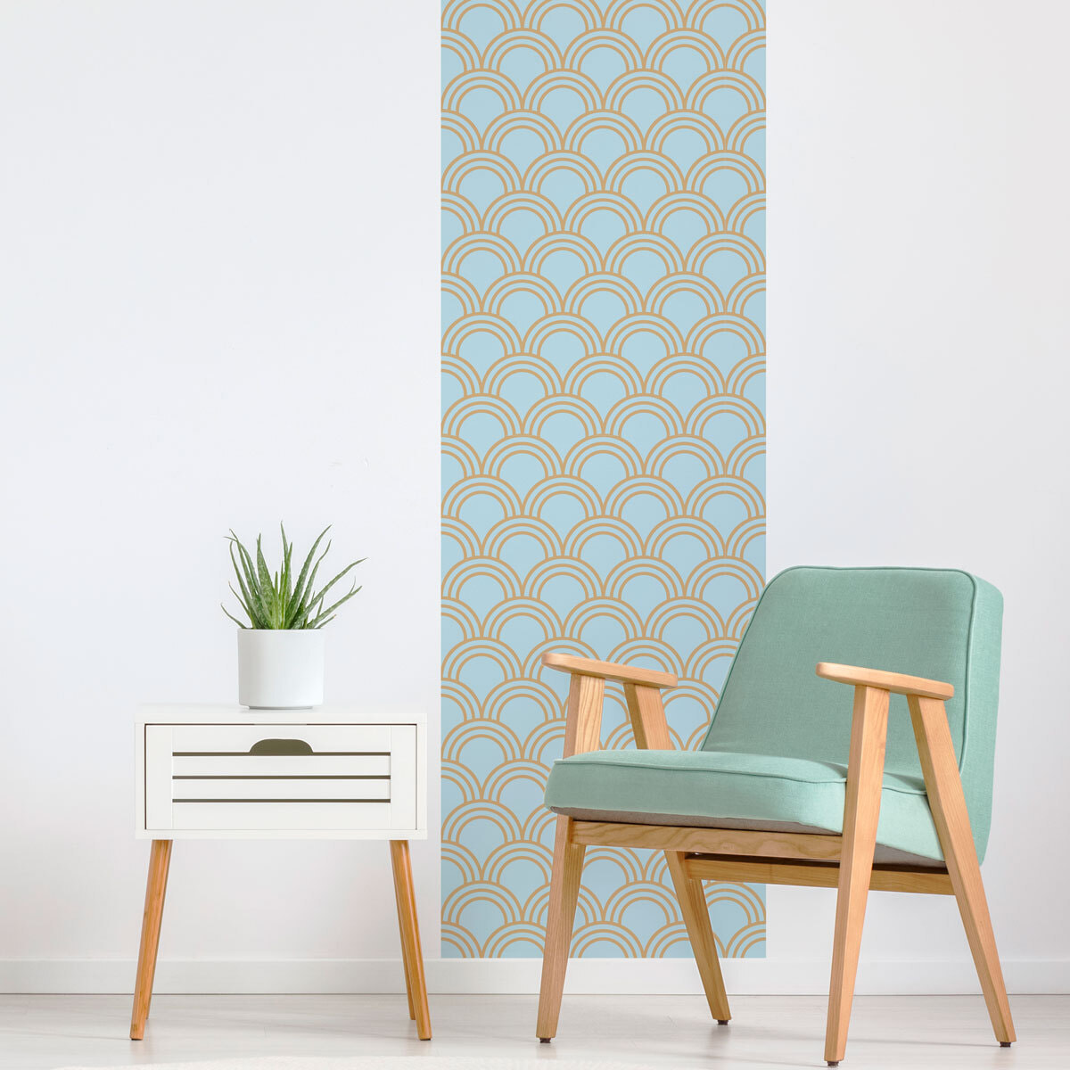 Papier peint intissé pré-encollé - SCANDINAVE ART DÉCO AQUAMARINE ARCHES - 1 rouleau