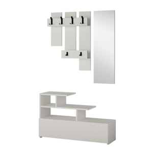 ACCRA - Meuble d'entrée effet bois avec porte manteau, rangement et miroir