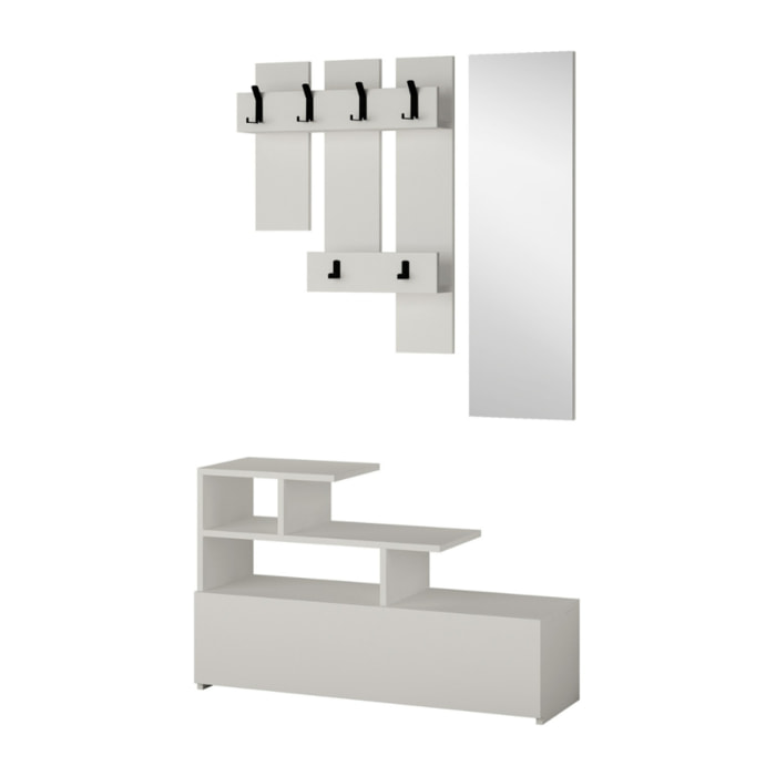 ACCRA - Meuble d'entrée effet bois avec porte manteau, rangement et miroir