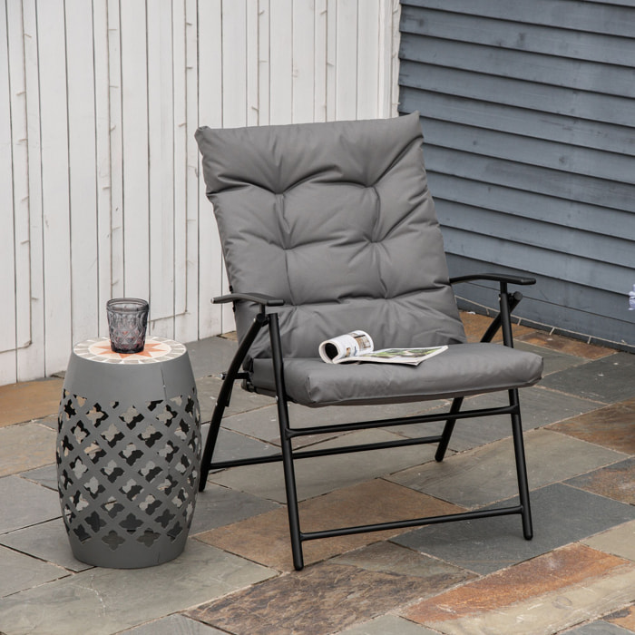 Chaise de camping pêche pliable portable haut dossier inclinable épais coussin matelassé inclus gris