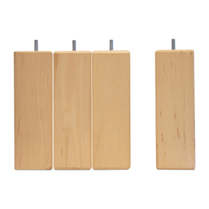 Jeu de 4 pieds de lit carres | Bois Naturel | Hauteur 15 cm