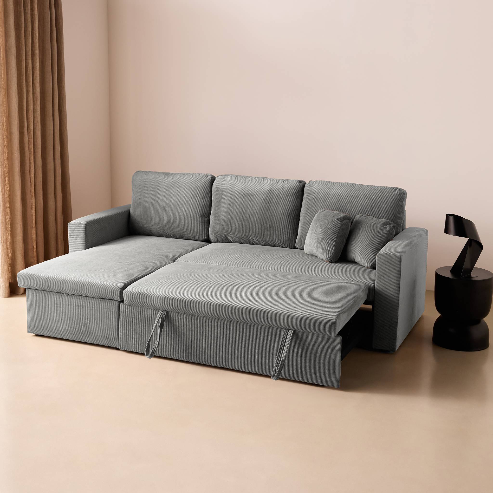 Canapé d'angle convertible réversible 3 places velours côtelé avec coffre IDA