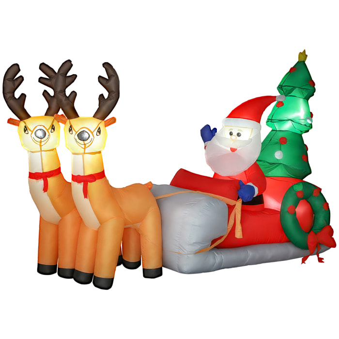 Traîneau Père Noël gonflable LED avec 2 rennes - matériel fixation et souffleur inclus - polyester