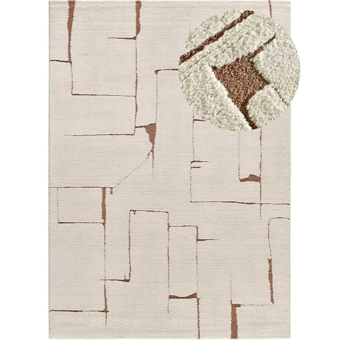 CANDELA Alfombra pelo corto étnica con relieve en crema y terracota, varias medidas disponibles