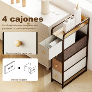 Cómoda con 4 Cajones de Tela, Cómoda para Dormitorio Estrecha con Marco de Acero, Cajonera para Espacios Pequeños, Sala de Estar, Vestidor, Baño, Multicolor