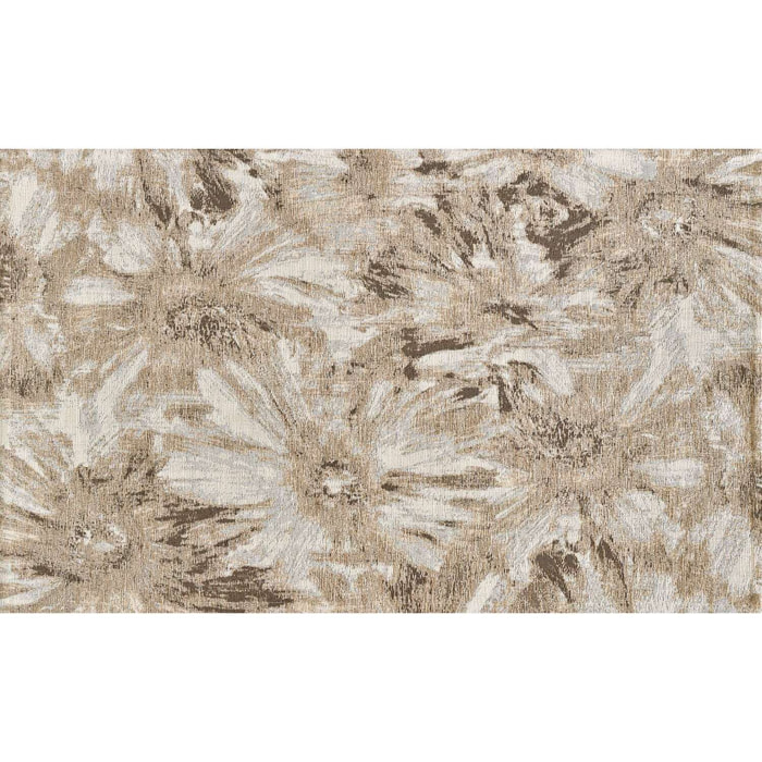 Tappeto Lavabile Disegno Floreale Tortora