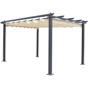 Pergola da giardino con tettuccio a scorrimento, struttura color antracite e telo color ecrù, 300 x 400 cm