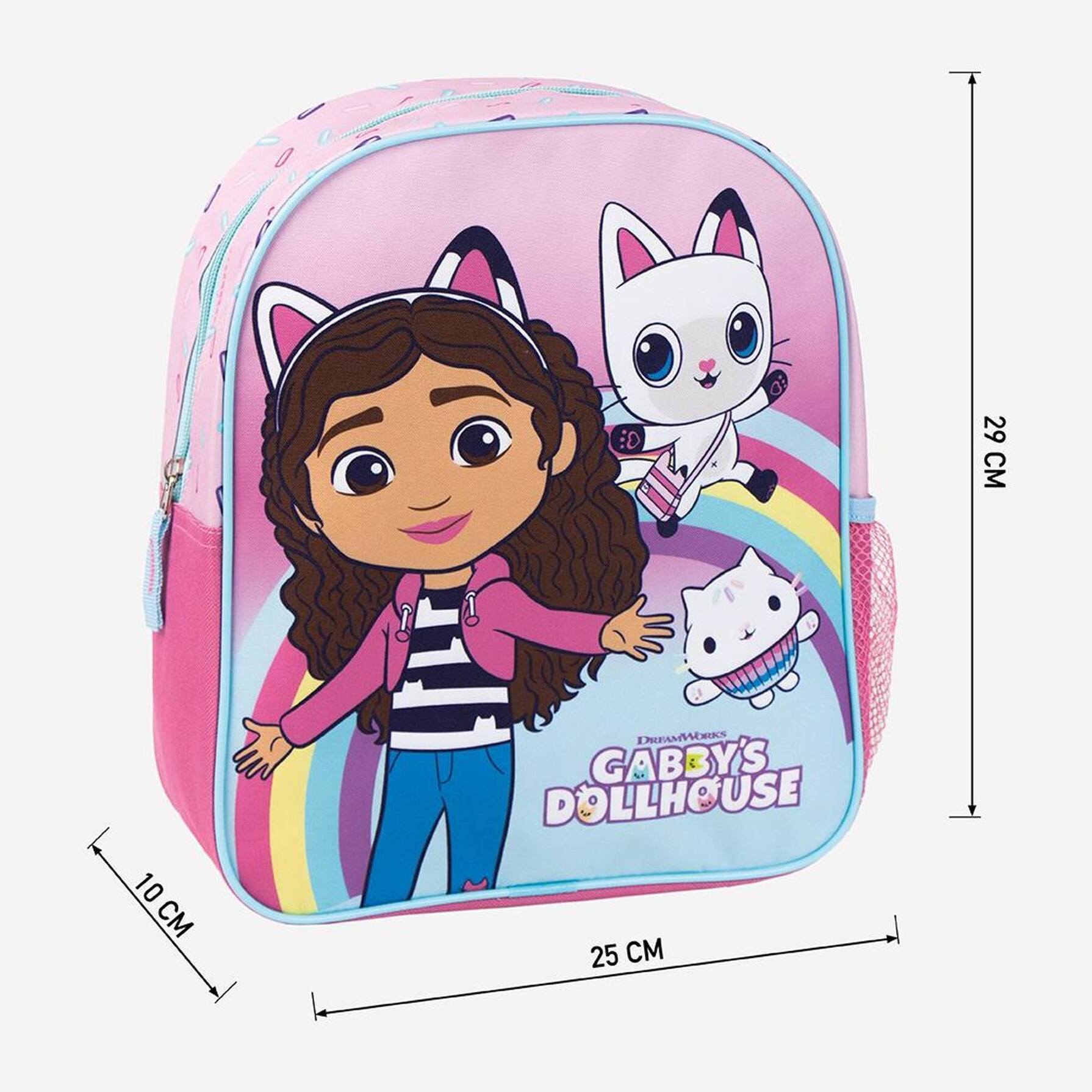 Mochila infantil de gabby´s dollhouse - color rosa - cierre de cremallera - 25x20x29 cm - mochila escolar - asas acolchadas