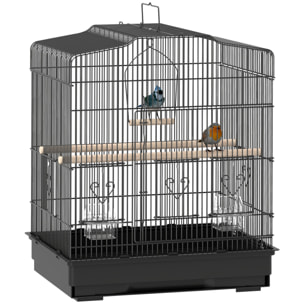 Jaula para Pájaros 46,5x36x59 cm Pajarera de Acero con Puertas 2 Comederos 2 Perchas Columpio Bandeja Extraíble y Asa de Transporte para Loro Canario Periquito Negro