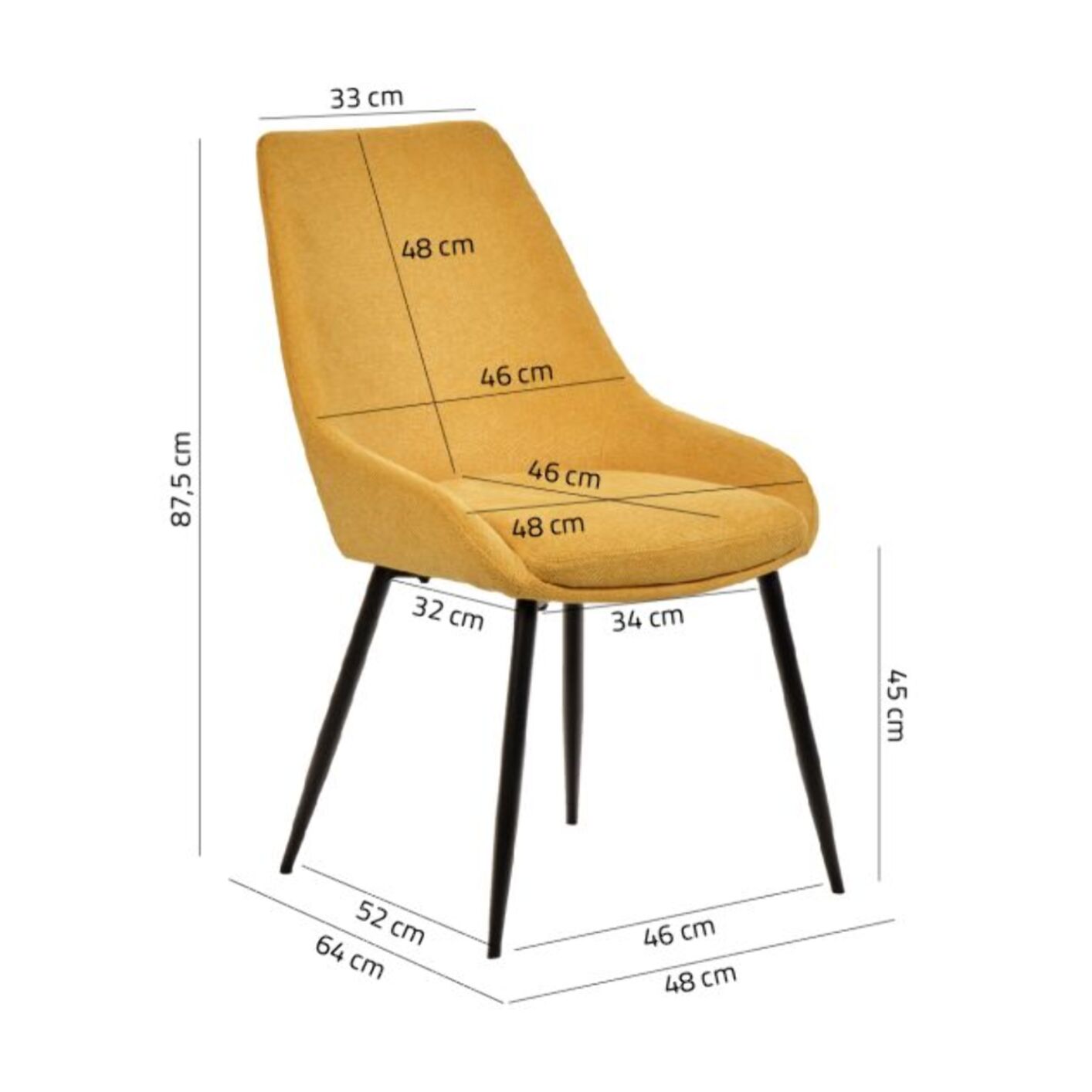 Chaise en tissu avec pieds fins en métal noir - 4 coloris - MONDO
