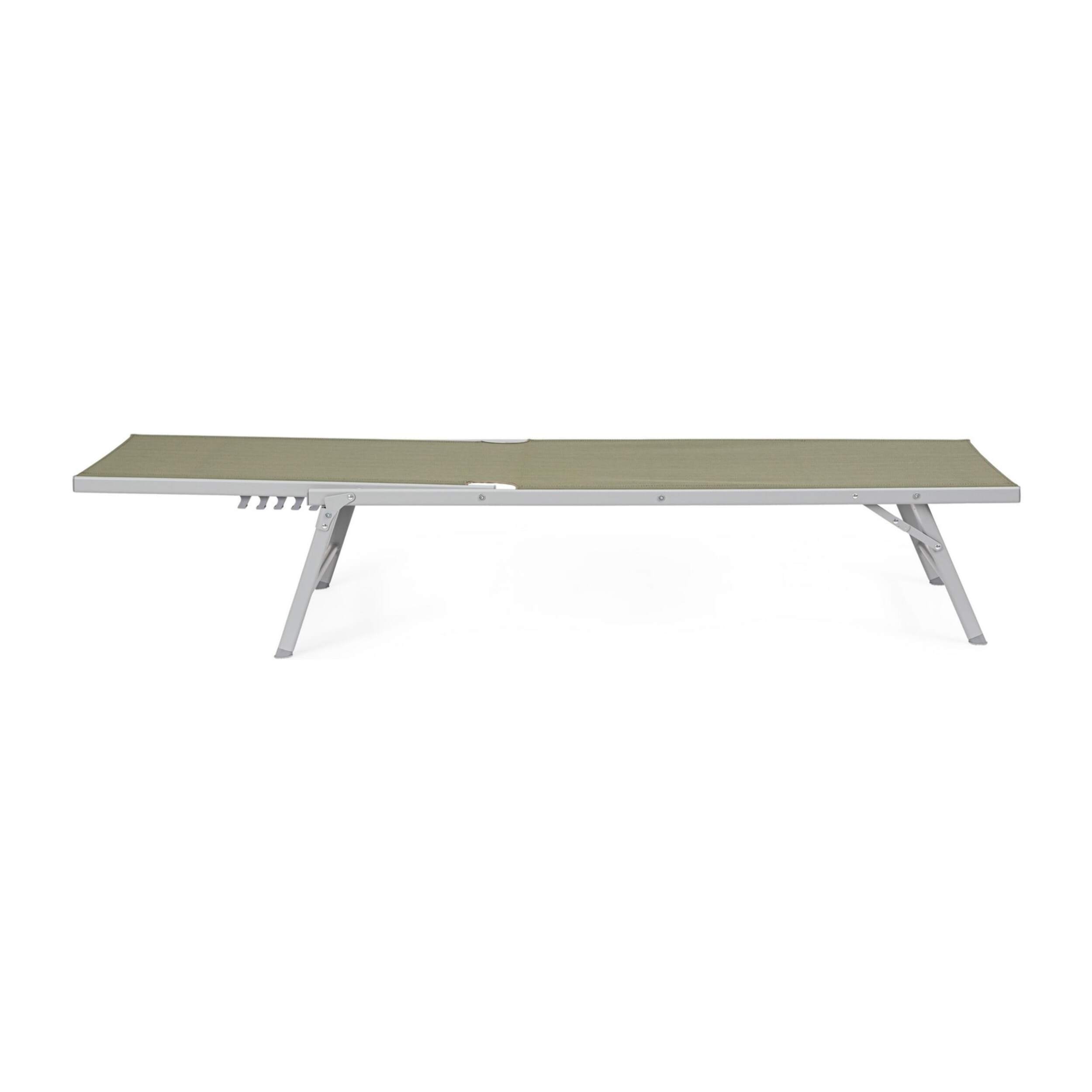 Set di 4 lettini, reclinabili, MACARELLA in alluminio grigio e textilene verde oliva, pieghevoli