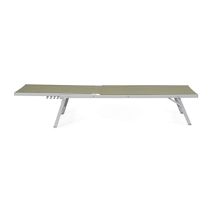 Set di 4 lettini, reclinabili, MACARELLA in alluminio grigio e textilene verde oliva, pieghevoli
