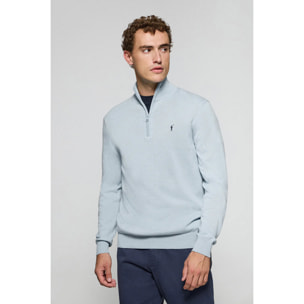 Maglione in filo blu chiaro con cerniera e logo ricamato Rigby Go