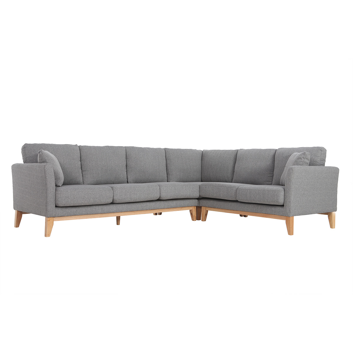 Canapé d'angle déhoussable scandinave 5-6 places en tissu gris clair et bois clair OSLO