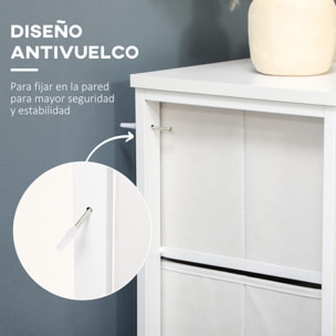 Cómoda Moderna con 6 Cajones de Tela Plegable para Dormitorio Cajonera con Superficie de Ratán PE y Marco de Acero para Salón 120x30x83 cm Blanco