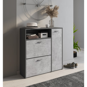 Scarpiera Mobile Portascarpe Salvaspazio Ingresso Con 2 Ribalte Doppia Profondità 4 Vani A Giorno Design Moderno 91.5x94x26.6 Cm Grigio E Cemento