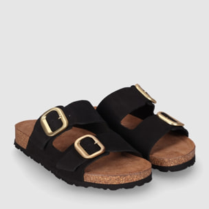 Sandalias de Piel - Negro - Tacón: Bajo