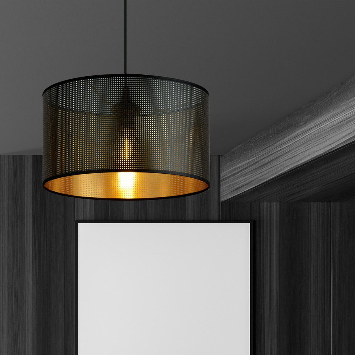 Lampada a sospensione ASTON in acciaio nero e oro