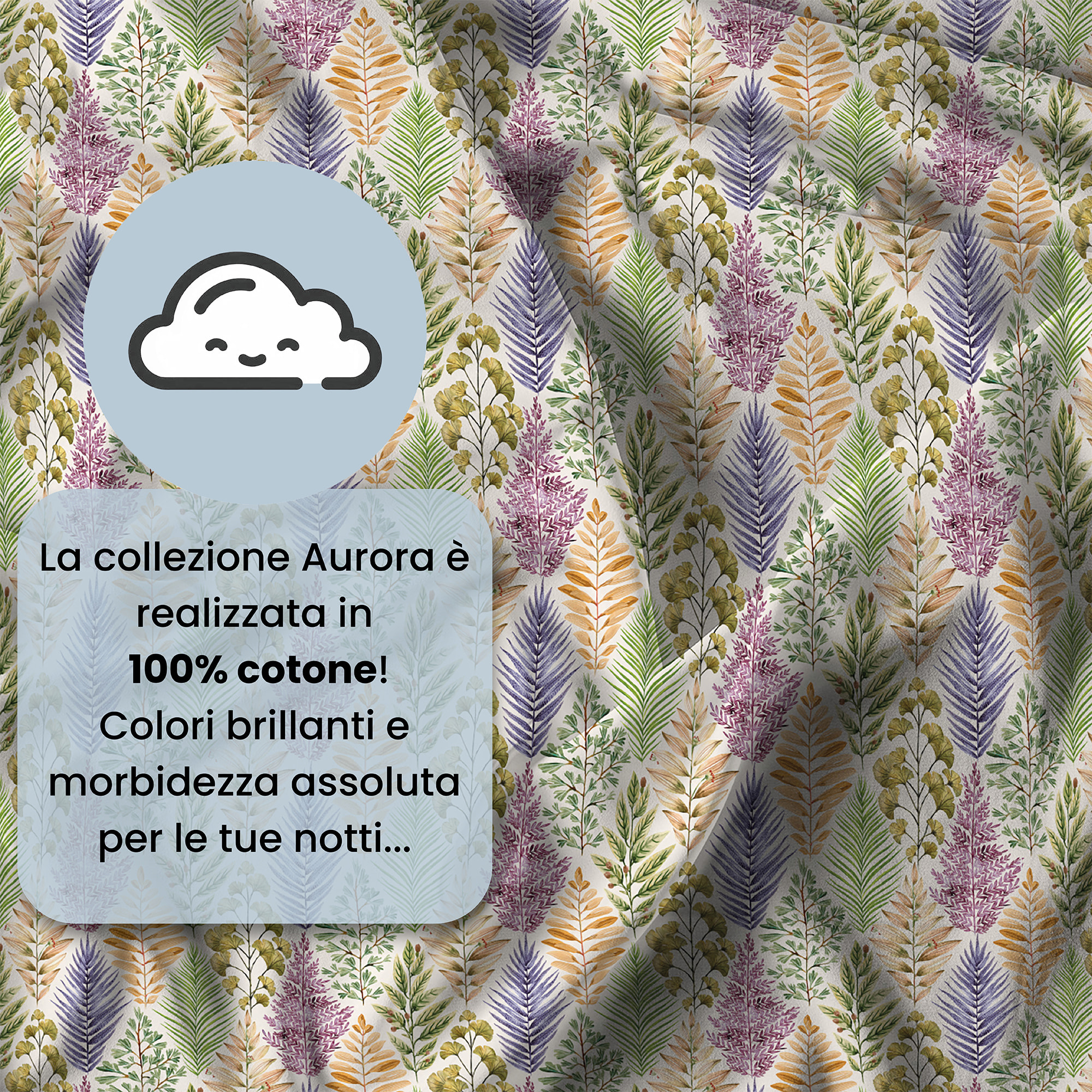 PARURE COPRIPIUMINO MATRIMONIALE AURORA STAMPA DIGITALE -100% cotone Made in Italy