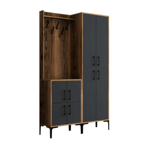 Mobile da ingresso Eufemia, Entratina appendiabiti, Composizione per atrio, Consolle portaoggetti multifunzione, 120x35h200 cm, Noce e Antracite