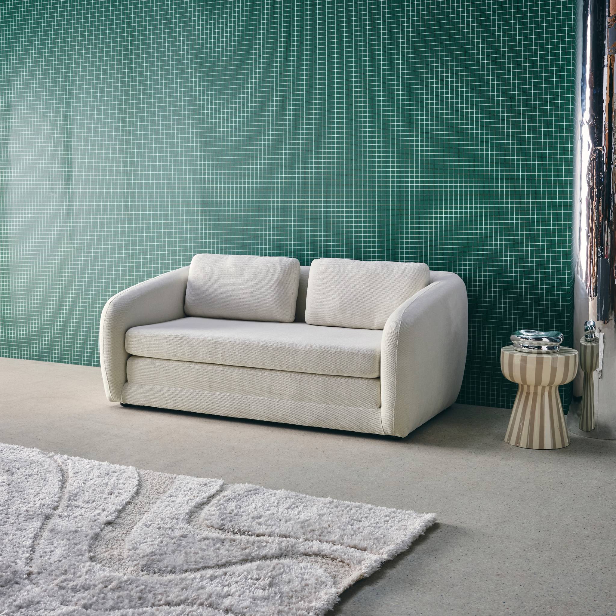 Canapé convertible 2 places tissu chenille blanc - L 170 x P 95 x H 76cm - Twist