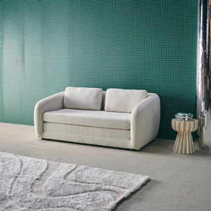 Canapé convertible 2 places tissu chenille blanc - L 170 x P 95 x H 76cm - Twist