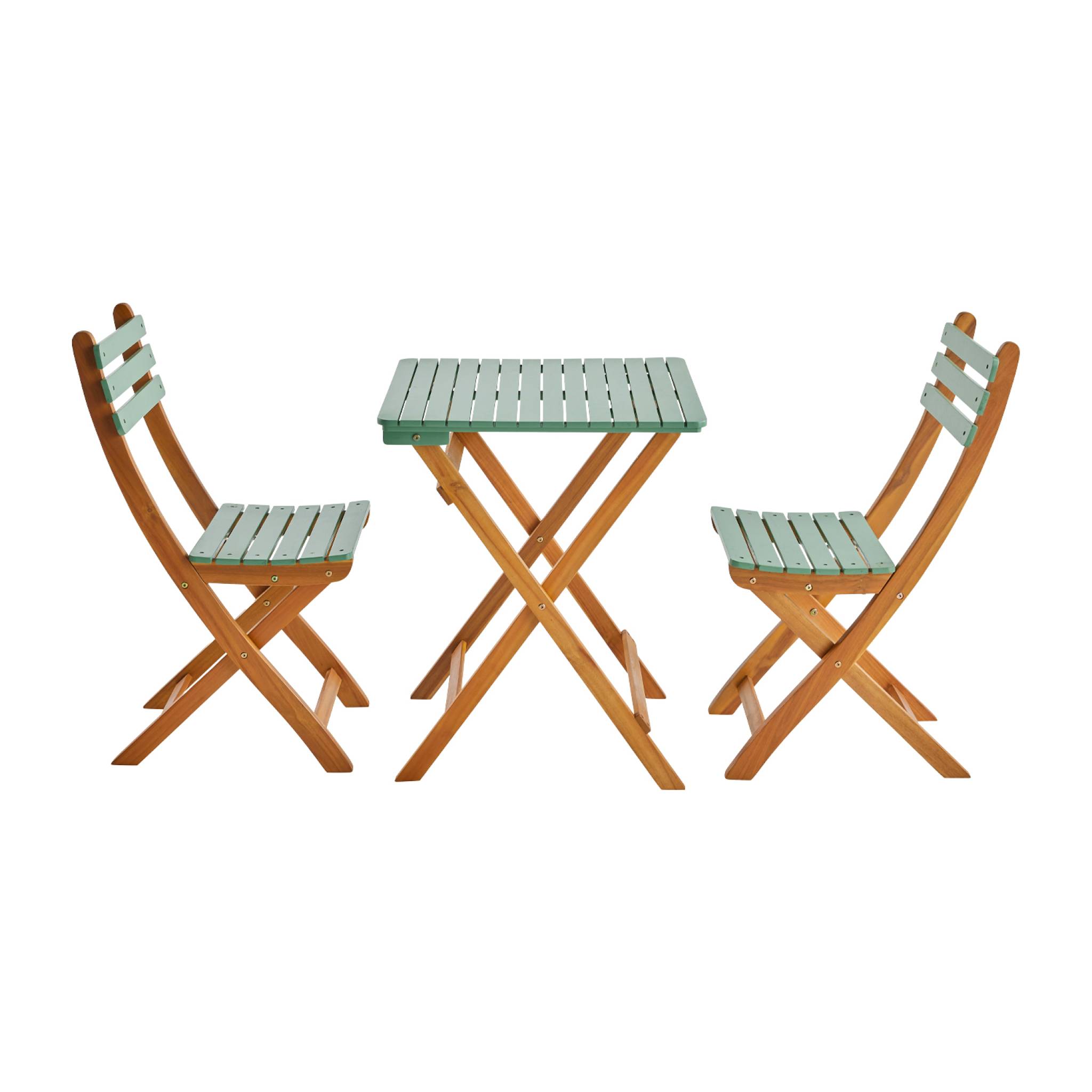 Table de jardin pliante bois d'acacia + 2 assises HILORA