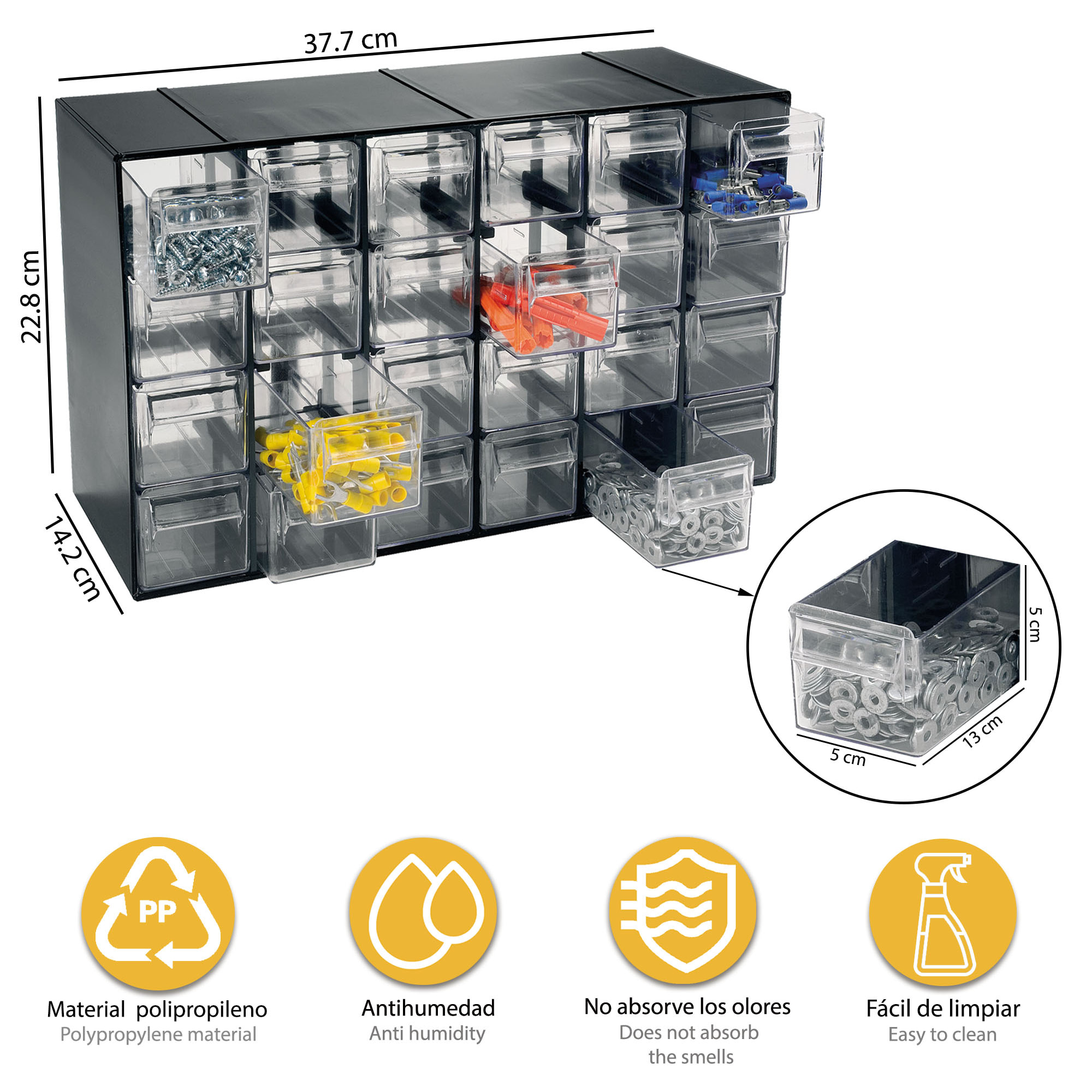 Unidad de almacenaje modular con 24 cajones pequeños, Artplast