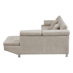 Margaux - Canapé d'angle droit 5 places convertible avec coffre et têtières réglables en velours texturé - Beige