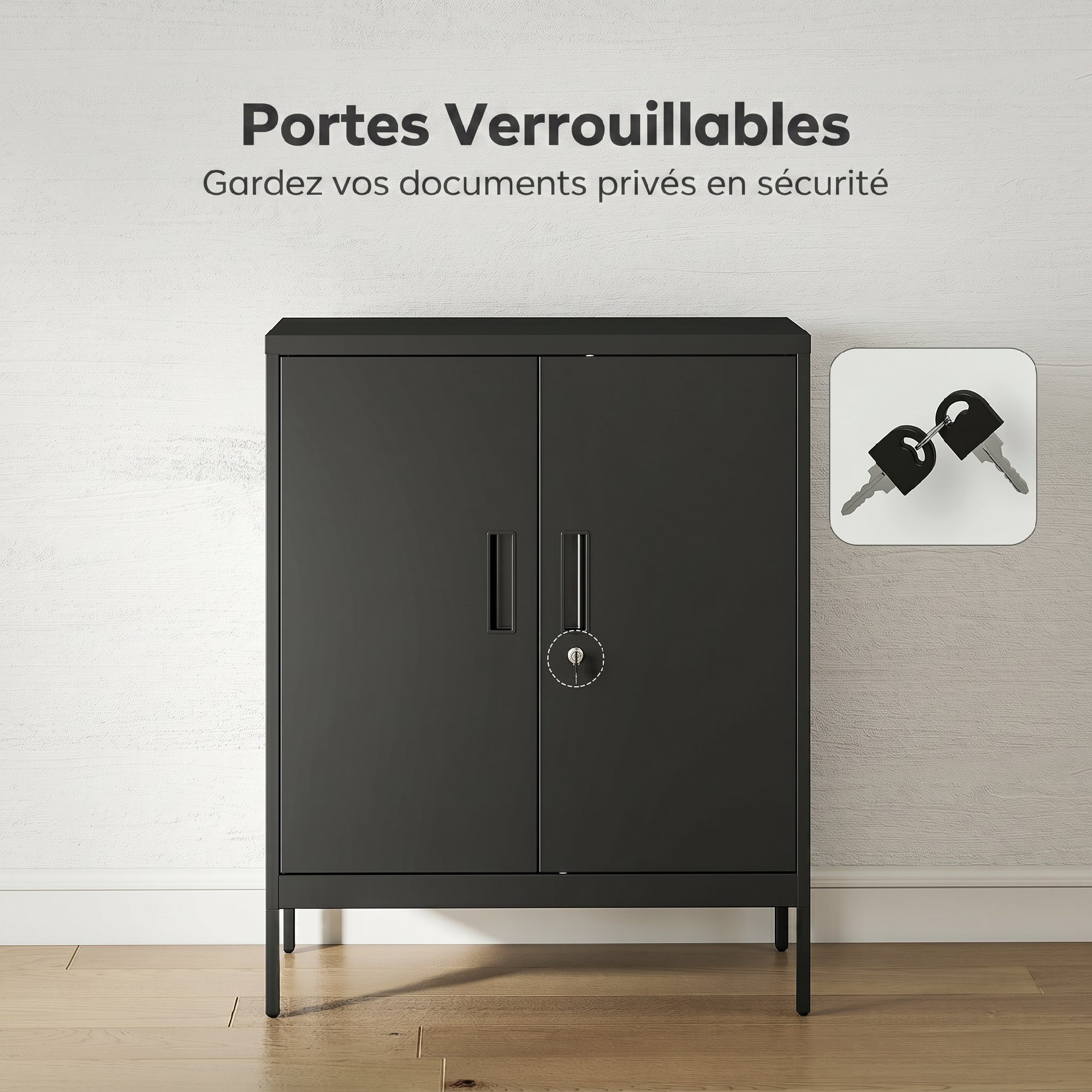 Armoire métallique de bureau verrouillable 2 portes 2 étagères noir