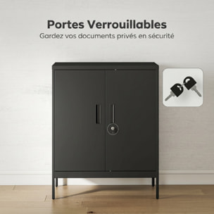Armoire métallique de bureau verrouillable 2 portes 2 étagères noir