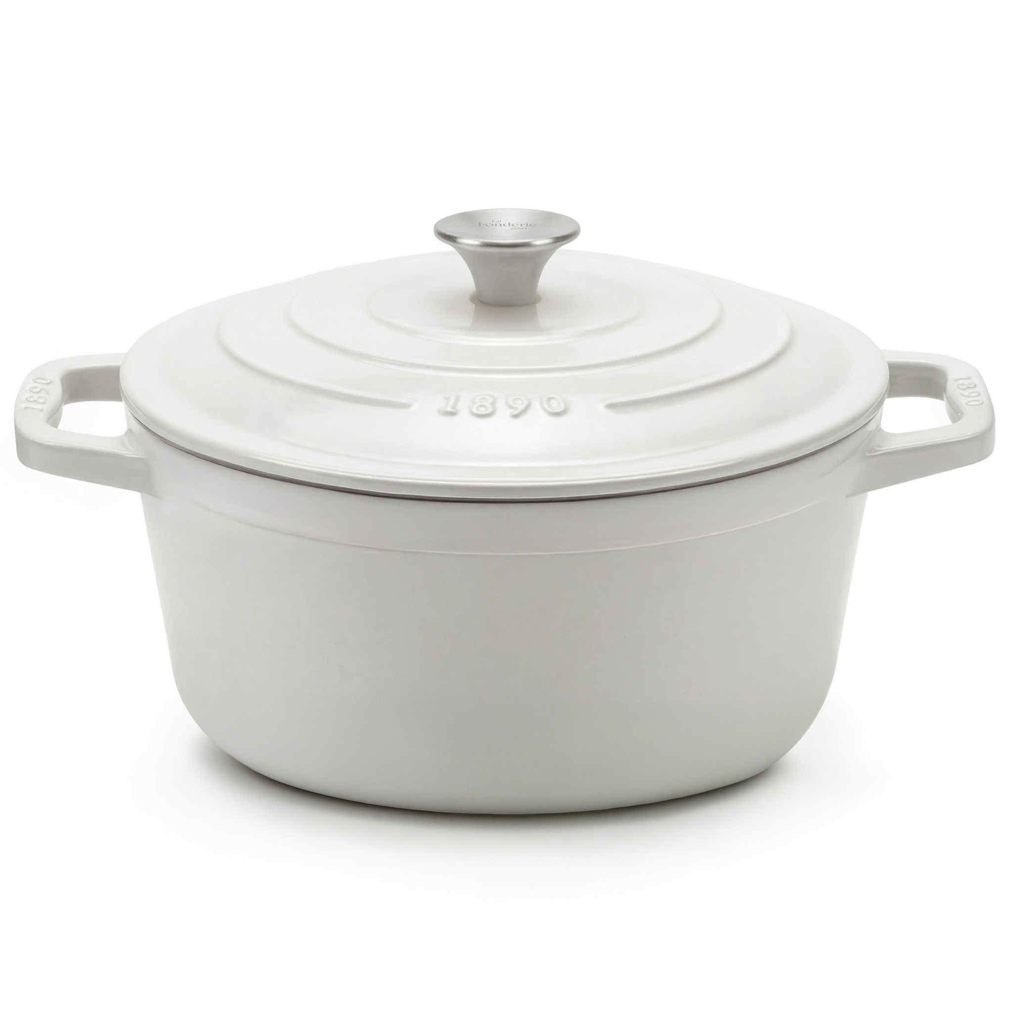 La Fonderie 1890 IENA25, Cacerola de hierro fundido, 25cm, capacidad 4,7L, beige, compatible con todos los fuegos, inducción, gas, parrilla y horno.