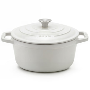 La Fonderie 1890 IENA25, Cacerola de hierro fundido, 25cm, capacidad 4,7L, beige, compatible con todos los fuegos, inducción, gas, parrilla y horno.