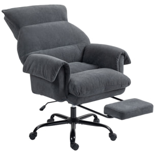 Silla de Escritorio con Reposapiés, Silla de Oficina Giratoria, con Respaldo Reclinable y Alto, Asiento y Reposabrazos Anchos, Acolchado Grueso, Tapizada en Terciopelo, Altura Ajustable, Gris