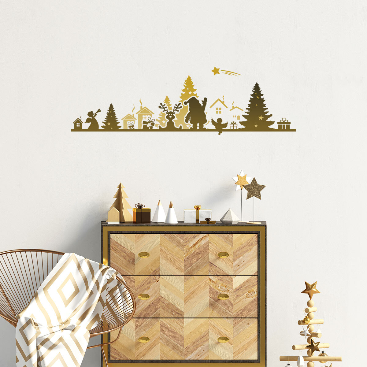 Sticker Noël frise de noël design - Autocollants stickers adhésifs noël - décoration fêtes